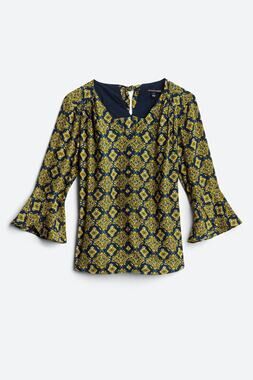 41 Hawthorn Navy & Yellow Medallion Print Bell Sleeve Top – Size XXL EUC